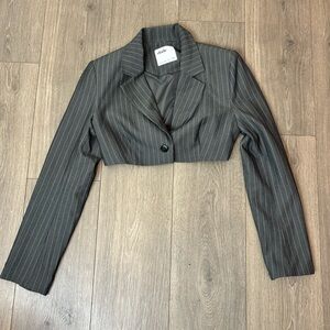 Dark Gray cropped elodie Pinstripe Women's Blazer long sleeve top